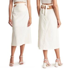 NEW Revolve WhoWoreWhat Linen Blend Cutout Skirt Cream XL